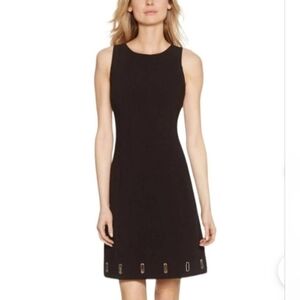 White House Black Market Black Shift Dress Size 8 Grommet Hem Detail Office Work